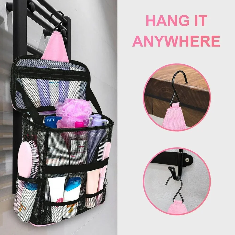 NEW Portable Mesh Shower Caddy Quick Dry with Handles & Hook